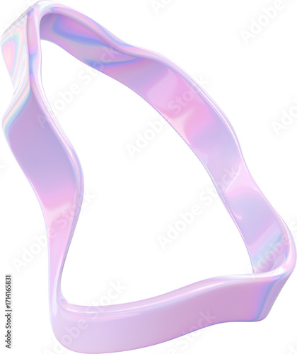 3d holographic pastel purple iridescent shape, modern futuristic abstract ribbon form isolated clipart. Render of geometric illustration