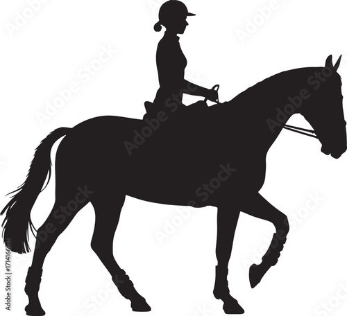Equestrian Silhouette A Rider on Horseback in Dressage Training Black Vector Illustration on Transparent
