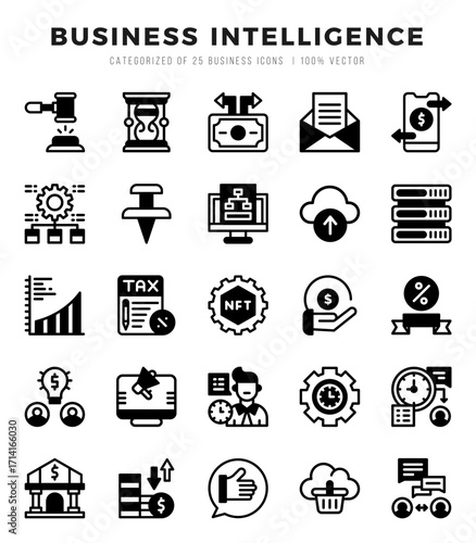 Vector icons set of Business Intelligence. Lineal Filled style Icons.