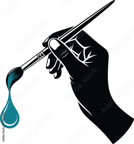 Hand Holding Paintbrush Silhouette A Painter's Hand with Brush Black Vector on Transparent