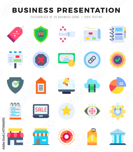 Business Presentation Flat icons collection. 25 icon set in a Flat design.