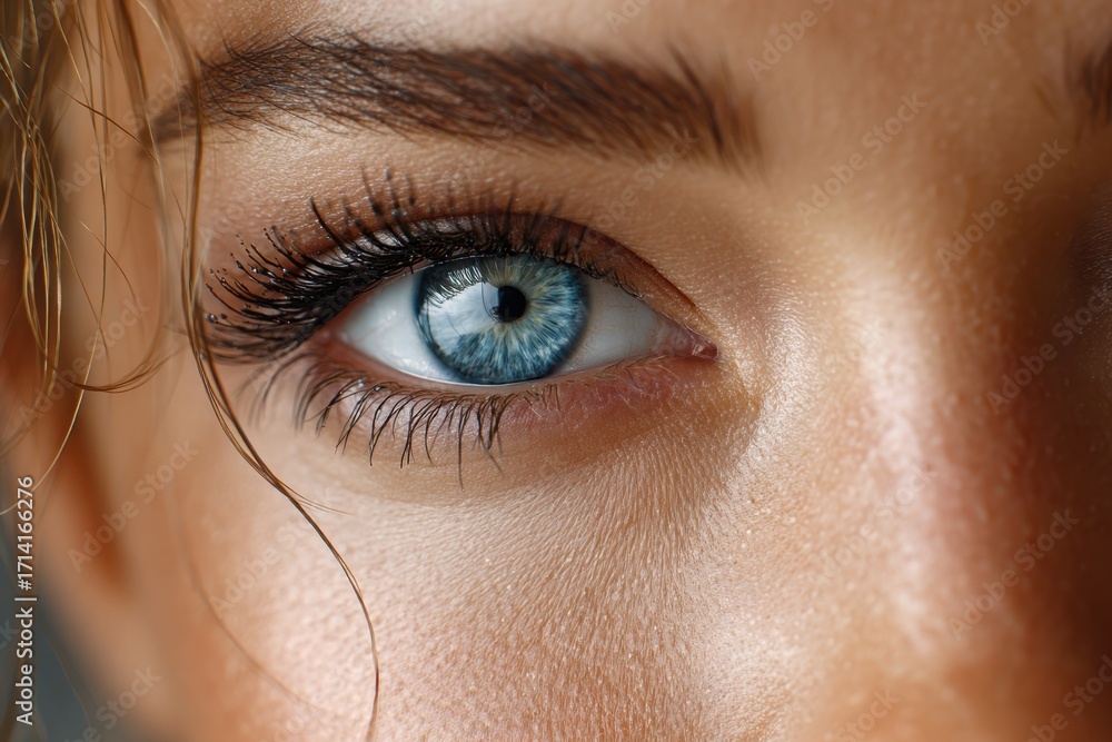 Obraz premium Close Up of Womans Blue Eye with Long Lashes