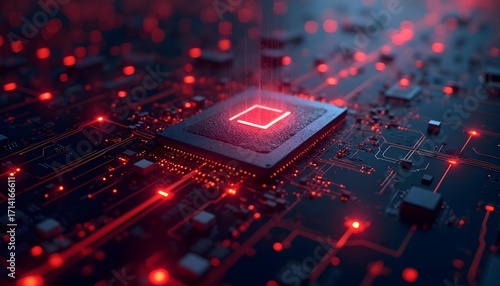 Abstract technology network with interconnected nodes and data streams, dark background with neon accents, modern digital design .
