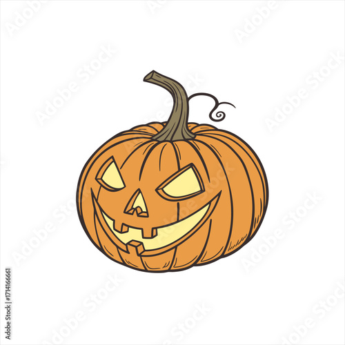 A spooky halloween jack o lantern with a grinning face