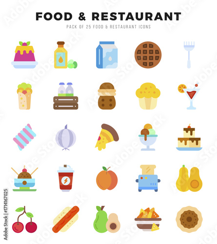 Food and Restaurant Icon Pack 25 Vector Symbols for Web Design.