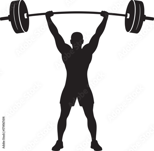 Black Silhouette of a Weightlifter Lifting a Barbell on a Transparent Background Vector Art