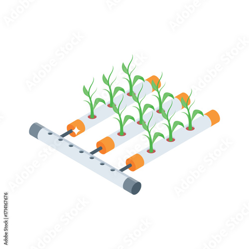 Handy isometric style icon of connected pipe hydroponics
