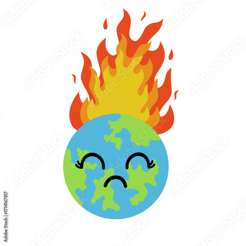 Illustration of Burning Earth With a Sad Face