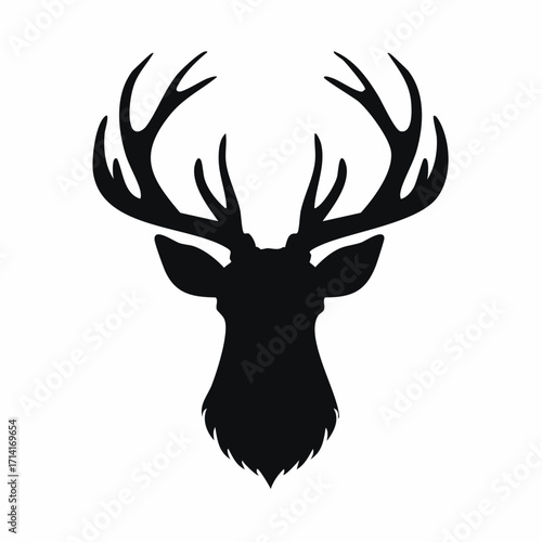 Majestic deer head silhouette with antlers for branding or wildlife conservation projects
