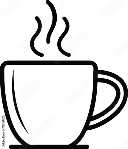 A vector icon of a steaming hot coffee cup, perfect for a cafe logo or a beverage menu illustration