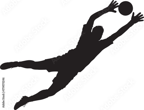 Goalkeeper Diving to Save Ball Silhouette of a Soccer Player in Action Vector Illustration