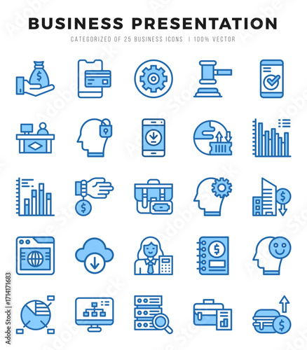 Business Presentation Icons bundle. Two Color style Icons. Vector illustration.