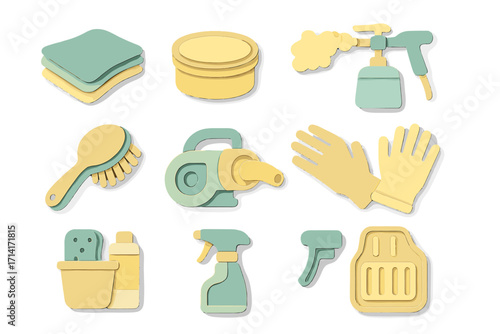 Flat design cleaning tools icons set with pastel colors