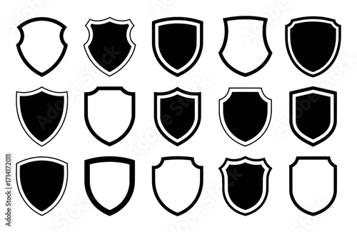 Collection of Diverse Shield Icons in Black and White