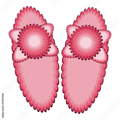 Cute pink slippers with floral decoration. Cozy home footwear illustration for comfort and lifestyle themes.