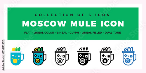Moscow Mule Icon Set. Flat. Lineal. Glyph Styles