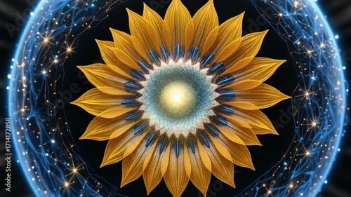 Cosmic Golden Flower Bloom - 4K Stellar Petals for Sci-Fi Visuals, Wall Art & Meditation  