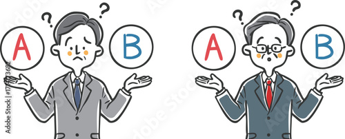 選択を悩むビジネスマン中高年　上半身　ベクター
