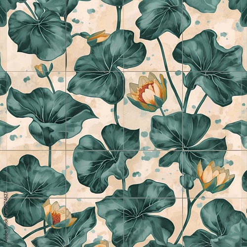 Tiles seamless background with flowers