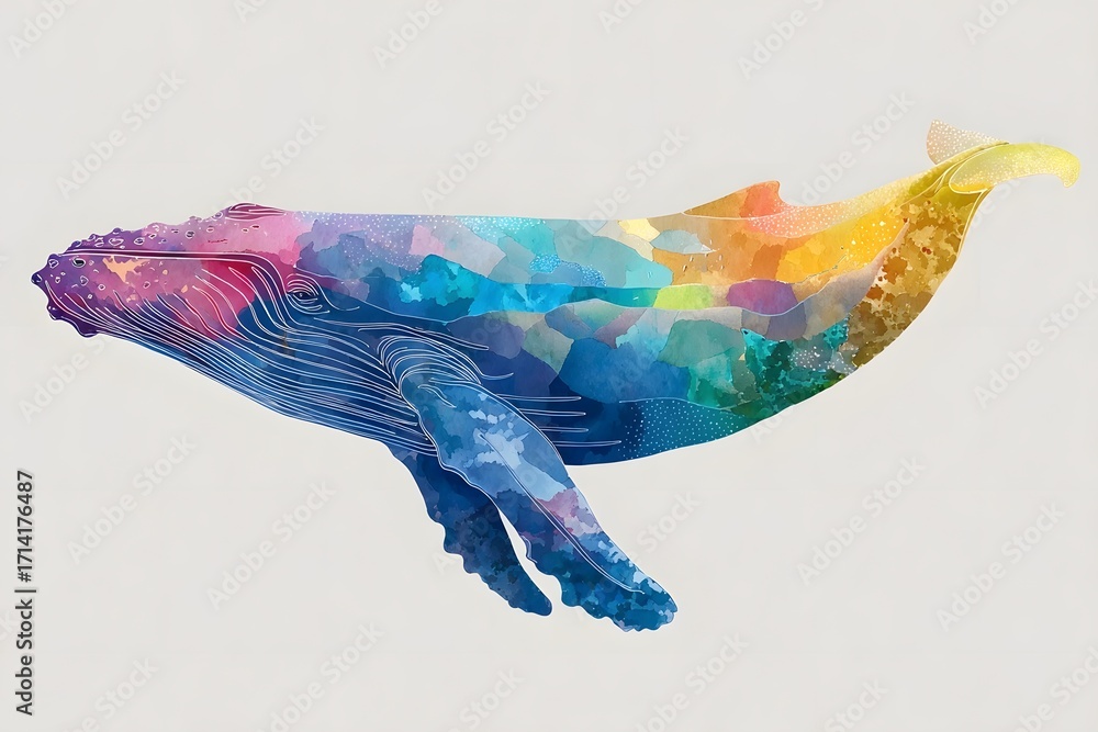 Fototapeta premium Vibrant, colorful, abstract whale illustration.