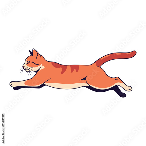 Ginger Cat in Motion: Capturing the agility and charm of a ginger cat mid-stride, this illustration depicts a sleek feline in dynamic action, perfect for conveying energy and playfulness.