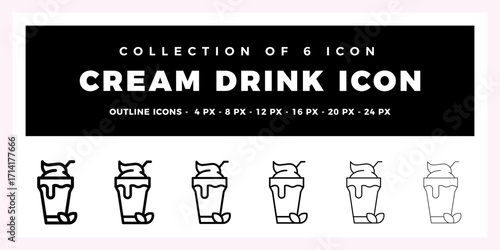 Collection of 6 Cream Drink Icons. Outline Style