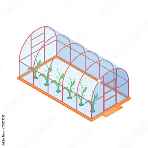 Sleek isometric style icon of wide green house farm