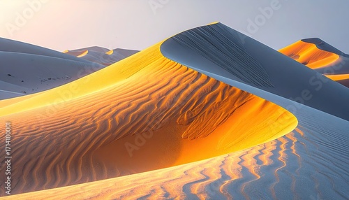 Fototapeta Naklejka Na Ścianę i Meble -  Golden Desert Dunes at Sunrise