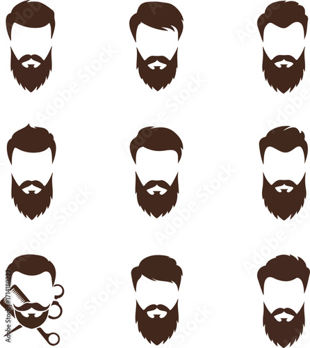 Collection Of Brown Beard Style Illustrations On White Background Photo