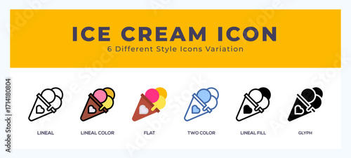 Ice cream icon set with different styles. Icons designed in filled. outline. flat. glyph and line colored.