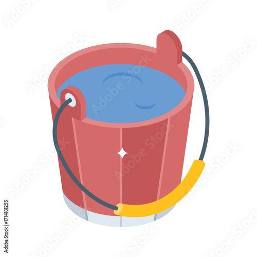 Premium isometric style icon of plastic water bucket