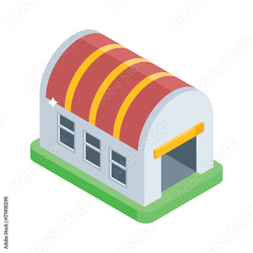 Trendy isometric style icon of stocked farm warehouse