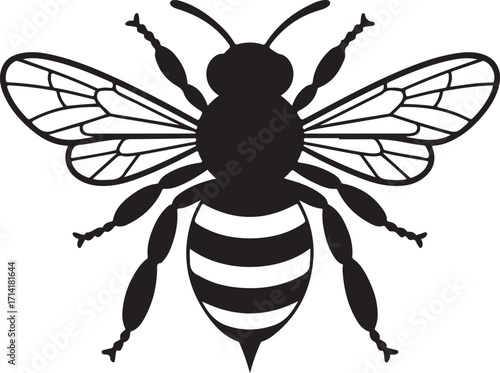 Black silhouette of a bee on a white background, vector art