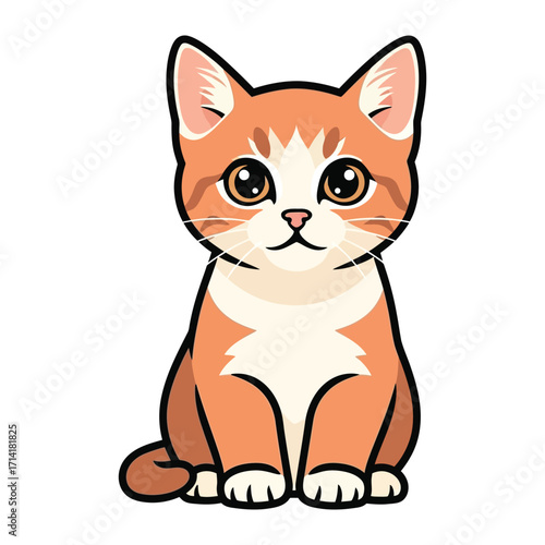 Adorable Cat Illustration: A charming illustration of a cute orange kitten, with big eyes and a captivating, innocent demeanor. This image embodies pet joy and playfulness. 
