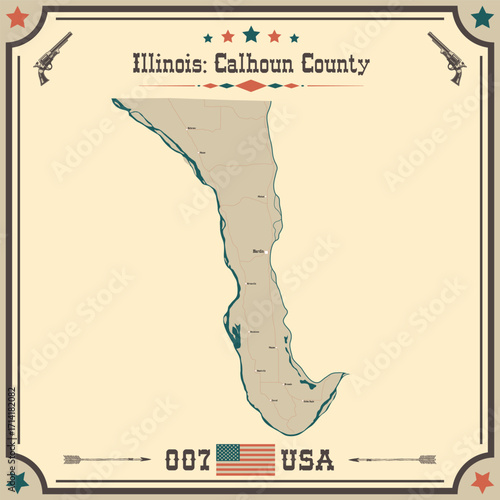 Large and accurate map of Calhoun County, Illinois, USA with vintage colors.