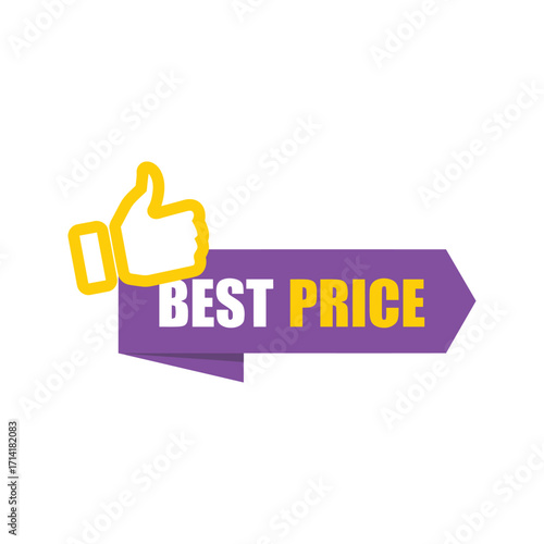 Best Price Label with Thumbs Up Icon.