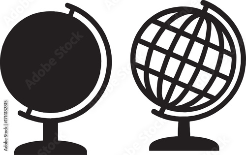Black and White Globe Silhouette isolated on white background