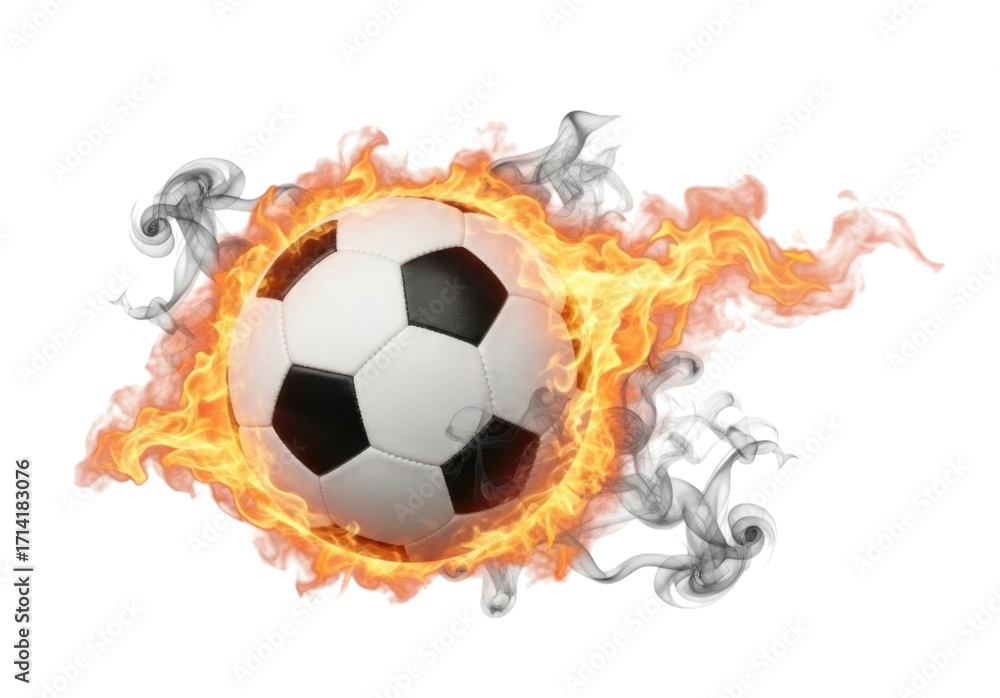 Fototapeta premium Flaming Soccer Ball transparent bg, cutout PNG
