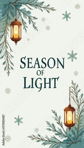 Glowing Lanterns Adorn Evergreen Branches
