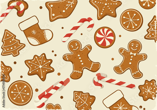 Festive Gingerbread Cookies and Candy Pattern.