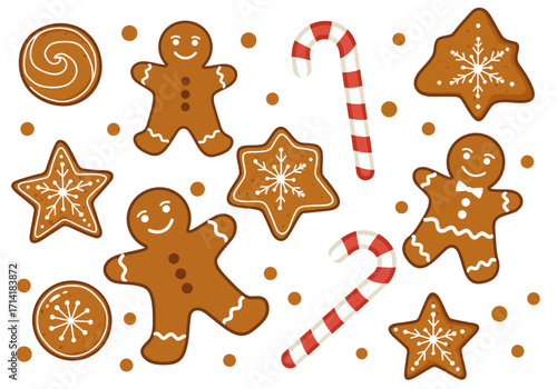 Festive Gingerbread Cookies and Candy Canes Pattern.