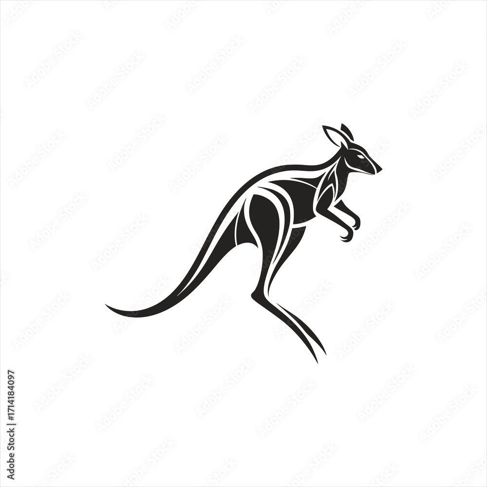 Obraz premium Stylized black kangaroo leaping with tribal design elements