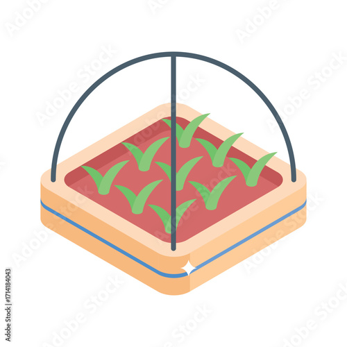 Well designed isometric style icon of crop plantation setup