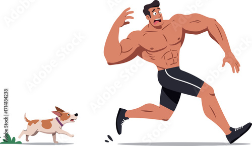 Illustration of a Man Running Away from a Dog in a Pixel Art Style