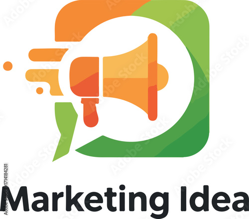 Illustration Of A Megaphone Inside Speech Bubble In Orange And Green Colors