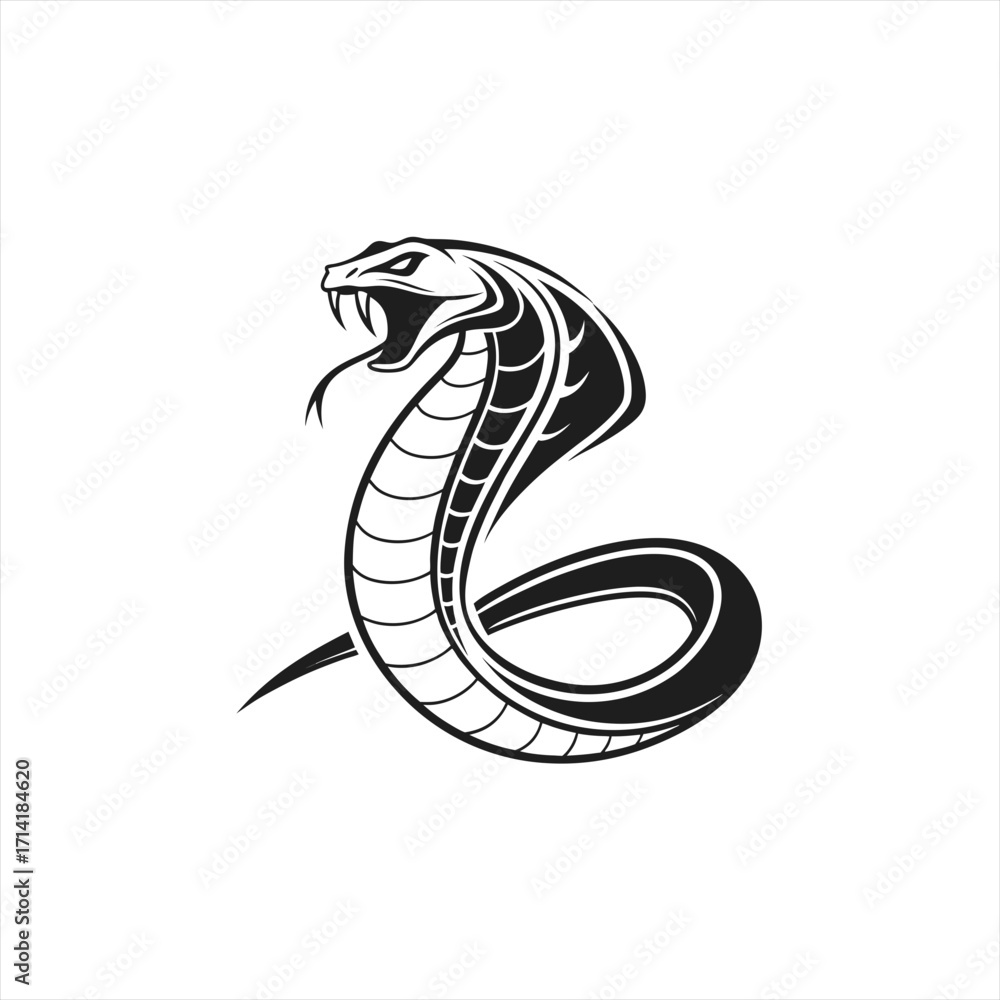 Obraz premium Stylized black cobra snake logo illustration on white background