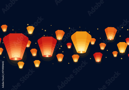 Floating Sky Lanterns in the Night Sky Illustration 1.