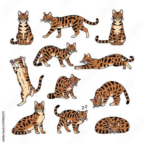 Dynamic Cat Poses: A delightful series of cartoon cats showcasing playful and energetic postures, offering versatility and charm