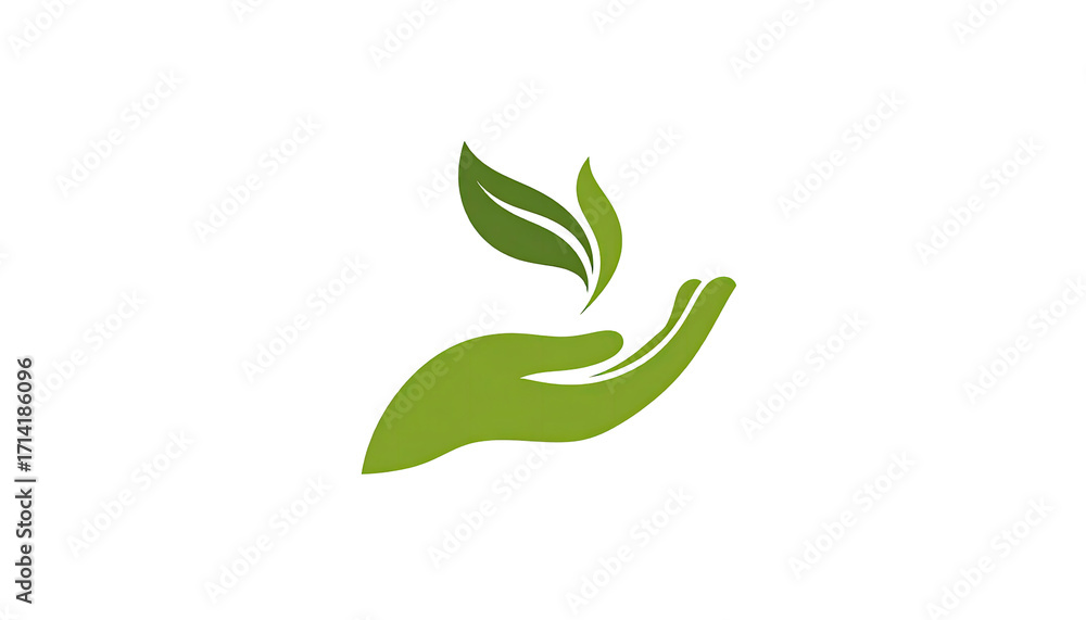 Fototapeta premium Green hand holding leaves