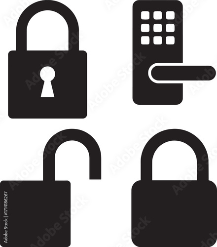  Lock Black and White Silhouette –  Open, Classic and Digital Padlock Designs 